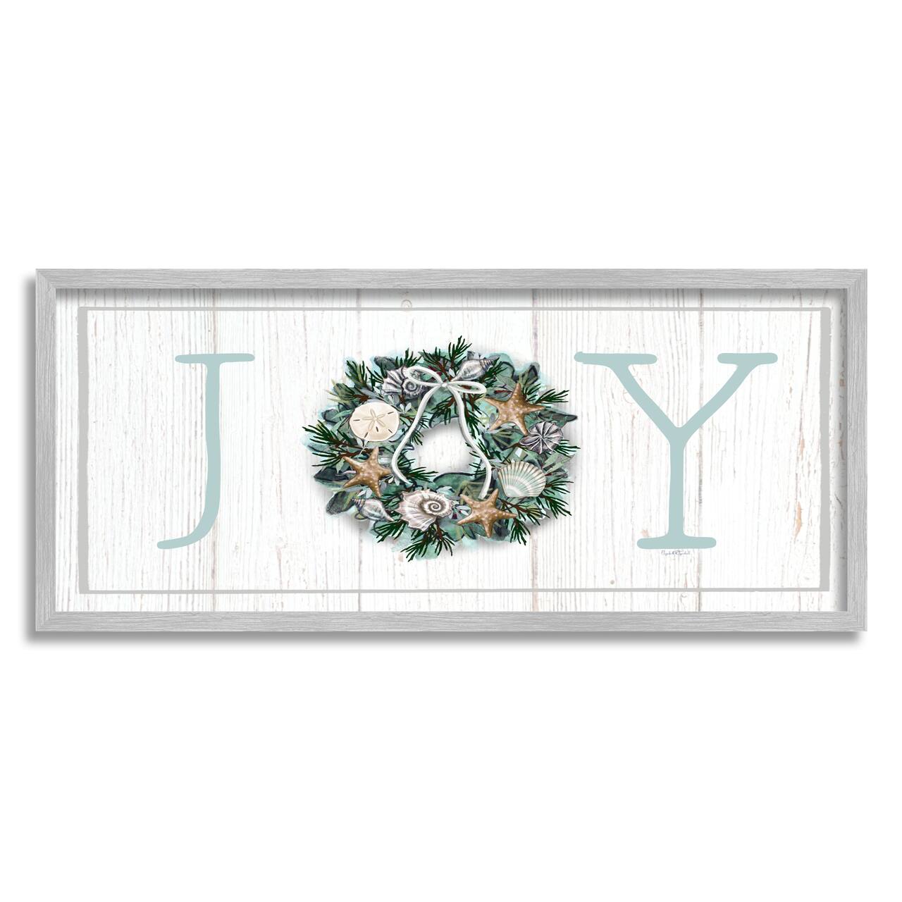 Stupell Industries Joy Holiday Seashell Wreath Framed Giclee Art